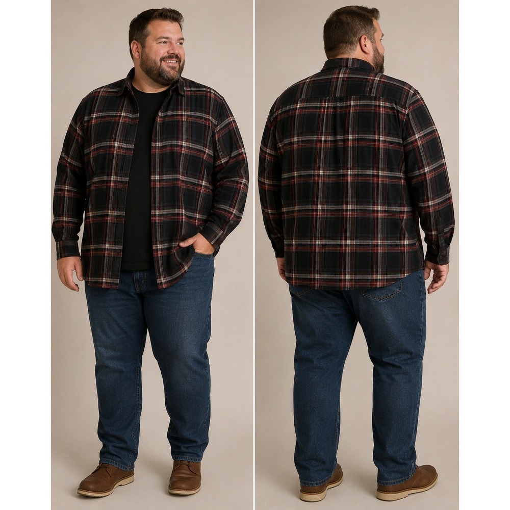 IZOD Mens 3XLT Plaid Flannel Button Down Shirt Red Black Grey Tall Fit Long Slv